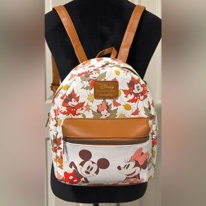 Disney Loungefly Mickey and Minnie Mouse Fall Leaves Mini Backpack